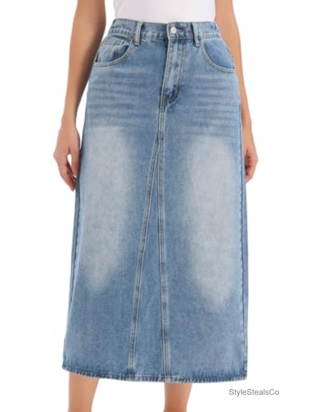 Allegra K Women Classic Long Denim Skirt Elastic Waist Jean